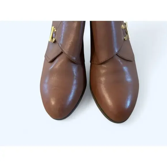 Vintage GH Bass Women's Gold Toggle Cognac Brown Leather Ankle Boots 9 W Classic - Picture 10 of 12